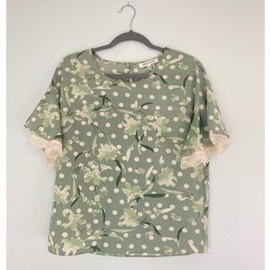 Rose and Olive Green Floral and Polka Dot Blouse